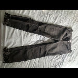 Free People Black Fringe Distressed Jeans